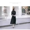 Novo Vestido Plissado de Manga Longa Feminino Slim Fit Cintura Apertada Emagrecedor Estilo Coreano Saia Plissada Longa Elegante Vestido Primavera e Outono 2024