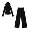 Traje Deportivo Cálido de Yoga Derong Conjunto de Dos Piezas Otoño e Invierno Nuevo Versátil Ajustado Sudadera Chaqueta Pantalones Rectos de Pierna Ancha