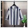 Camisa masculina de manga três quartos para jovens, verão 2025, nova camisa estampada de manga curta, solta, respirável, da moda, tops masculinos