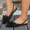 Comercio exterior Europeo y Americano talla grande 2026 nuevo otoño sandalias planas con lazo cerrado, sandalias de punta sin talón para mujer al por mayor