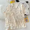 (Precio del paquete) Conjunto de dos piezas de algodón nube doble corto de manga corta de 120g, pijama dulce y lindo para casa para mujer