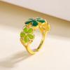 Versión coreana de anillo de flor fresca estilo pastoral dulce de bosque creativo anillo abierto de flor verde de pegamento de gota al por mayor