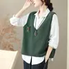 Tiro Real 2025 Chaleco de Punto de Algodón para Mujer, Corte Holgado, Estilo Vintage, Cárdigan Casual sin Mangas para Otoño
