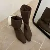 Botines de plataforma de tacón de aguja puntiagudo con enchufe estilo western nuevos 2026 Otoño/Invierno corte ajustado apilados suaves mate retro botas para mujer