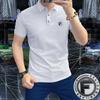 2024 Verão novo camisa polo masculina de manga curta confortável Algodão pérola respirável magro masculino gola meia manga moda