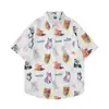 Camisa de Manga Curta com Estampa de Gato Estilo Americano para Homens e Mulheres 2026 Verão Nova Retrô Casual Solta Versátil Tendência Marca Camisa