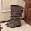 Botas altas de punta fina con tacón grueso apilado estilo europeo y americano Chuyuji para mujer, modelo nuevo 2026, botines por debajo de la rodilla, botas de montar de tubo alto