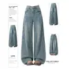 Jeans de mujer retro americano de cintura alta, nuevo estilo otoño 2026, corte holgado, adelgazantes, talla grande, pantalones rectos de pierna ancha hasta el suelo