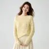 Outono Inverno Novo Feminino 35 Caxemira Solto Emagrecedor Gola Redonda Crochê Textura Vazada Camada Base Quente Suéter Tricô