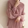 Suministro Directo de Fábrica Otoño e Invierno 2024 Estilo Ins Nuevo Elegante Top de Princesa con Pliegues Mangas Abullonadas Talla Grande Camiseta Holgada