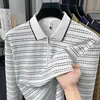 Camisa Polo de Manga Larga para Hombre, Estilo Nuevo de Primavera y Otoño, Corte Holgado, con Cremallera y Rayas, Top Sencillo para Hombres Jóvenes y de Mediana Edad