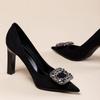 Elegante Profissional Preto Trabalho Sapatos de Salto Grosso 2024 Novos Sapatos de Salto Alto Pontiagudo Strass de Alta Qualidade para Mulheres