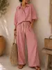 2026 Ropa de Mujer Europea y Americana Amazon Verano Nueva Moda Camisa de Manga Larga a Rayas para Mujer Pantalones Sueltos Conjunto de Dos Piezas