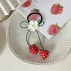 Lindo pasador de tela de fresa con lunares tridimensionales, accesorio suave y adorable para coleta estilo ins, diadema elástica para niña dulce, accesorio para el cabello infantil
