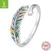 Amuleto plateado color original pluma anillo abierto textura elegante misteriosa anillo de plata 925 pulsera SCR799