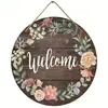 Letrero de Madera Creativo Temu Transfronterizo para Puerta Principal Jardín Patio Hola Primavera Leopardo Floral Redondo Placa de Madera