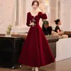 Vestido Vermelho Estilo Francês para Torrada, Vestido de Noivado da Noiva, Vestido de Formatura, Vestido Longo Casual Francês Petite para Casamento