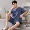 Directo del fabricante: Pijama de algodón puro para hombre, nuevo de verano 2026, shorts de manga corta, ropa casual para el hogar, se puede usar afuera, conjunto