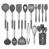 Conjunto de Utensílios de Cozinha de Silicone 15 Peças Cabo Tubo de Aço Inoxidável Conjunto de Utensílios de Cozinha de Silicone com Balde de Armazenamento Caixa de Cor Utensílios de Cozinha