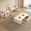 Sala de Estar Piedra Sinterizada Francesa de Gama Alta Estilo Nuevo Mesa de Centro Hogar Moderno Apartamento Pequeño Crema Simple Madera Maciza Combinación de Mueble de TV