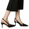 Zapatos de Tacón Alto para Mujer 2026 Estilo Nuevo Metal Stiletto Punta Fina Correa Única Sexy Rojo Charol Sandalias de Punta Cerrada