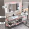 Lavabo de Encimera de Roca Cerámica Mueble de Baño Lavamanos Combinación Juego de Baño Brillante Gabinete de Baño Sencillo