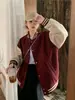 Moletom de Lã com Uniforme de Baseball para Mulheres, Novo Estilo Outono e Inverno 2025, Jaqueta Solta Estilo College, Top Cardigan, Tendência