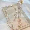 Cadena para Teléfono Móvil de Cristal con Flor, Larga Transversal Transfronteriza, Accesorios Personalizados de Temperamento Fresco Pequeño, Estilo Lujo Ligero y Colgante de Gama Alta
