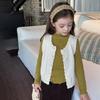 Roupas de Outono Aimo Beibei para Meninas: Colete Ruffle Fofo Camadas Doces Cardigã Curto de Tricô