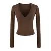 Camiseta de manga larga ajustada, pura y seductoramente atractiva, con cuello cruzado en V profundo, elástica, suave y cómoda, nueva blusa base de otoño para mujer