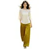 Conjunto de top de seda de estilo chino otoñal, con reducción de edad y calidad garantizada, con tapeta diagonal y detalles de botones, combinado con pantalones de pierna ancha para mujeres de mediana edad