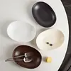 Bol de Yogur Xiaohongshu de Alto Valor Crema Estilo Ins Plato para Pescado Bol de Cerámica Bajo Esmalte Plato para Comedor en Casa Vajilla de Cerámica