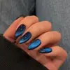Europeu e Americano Transfronteiriço Mais Vendido Azul Formato de Amêndoa Olho de Gato Adesivos para Unhas Unhas Usáveis 24 Peças Azul Puro Olho de Gato Atacado