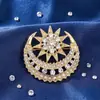 Broche de Estrella y Luna, Elegante Personalizado, Ramillete de Aleación con Pedrería, Pin Decorativo de Moda y Versátil para Camisa, Suéter, Traje
