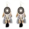 Aretes de Estilo Étnico con Borlas, Aretes Largos de Personalidad Estilo Yunnan y Versátiles, Ganchos para Oreja con Hoja de Oro Estilo Chino Venta al por Mayor