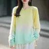 Nueva Colección Otoño/Invierno 2026: Suéter de Lana con Cuello Redondo de Forro Polar Degradado de Corte Relajado para Mujer, Tejido Suave y Grueso