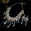 Conjunto de Colar e Brincos com Pingente de Flor Vazada e Franja de Diamante, Corrente de Clavícula Exquisita, Elegante e Versátil, Joias de Luxo Leve e de Alta Qualidade