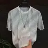 Camiseta de Seda Gelada Masculina para o Verão 2026, Fina, Tie-Dye, Fashion, Casual, Respirável, Modelagem Justa, Luxo Leve, Secagem Rápida, Designer