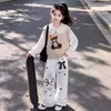 Conjunto casual de primavera y otoño para niñas: incluye un chaleco, una camisa de mezclilla con cuello de muñeca y un par de pantalones de pierna ancha con ribete de encaje - un conjunto de dos piezas para niñas mayores