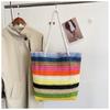 Bolsa Tote Nova Cor Risca Comércio Exterior Bolsa de Ombro Fresca Artística Bolsa de Ombro de Palha com Corda de Cânhamo Cor Doce