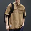 Nova camiseta masculina de verão com gola redonda, tamanhos grandes, manga curta, estilo retrô americano, retalhos, top casual soltinho de meia-manga para homens