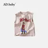 Roupa Infantil 2025 Verão Nova Meninas Tops Coreanos Verão Estampado Mangas Raglan Algodão Respirável Camiseta Colete Infantil t