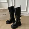 Hebilla de Cinturón Personalidad Moderna Suela Gruesa Sensación Explosiva Talla Grande Botas Altas Elementos de Moda Botas de Mujer de Gama Alta Temporada Otoño Invierno