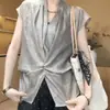 Camisa de Manga Corta con Cuello en V Estilo Francés Talla Grande para Mujer, Nuevo Modelo Verano 2026, Top Único y Hermoso que Ceñe la Cintura Adelgazante para Mujeres con Curvas