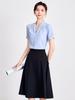 Camisa de manga curta com decote em V para verão, saia de camisa feminina, verão 2025, novo terno de duas peças, elegante, top para deslocamento