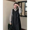 Vestido a Cuadros Artístico Retro Japonés Nuevo Otoño 2026 para Mujer, Vestido Camisa Holgado de Manga Larga de Longitud Media