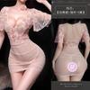 Lingerie Sexy, Vestido Floral de Renda Sexy, Vestido Floral Justo ao Quadril, Puro Conjunto de Saia Justa Recortada Jacquard Francês Luxuoso