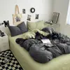 Nuevo Conjunto de Cuatro Piezas para Dormir de Algodón Lavado para Bebés y Madres Conjunto de Tres Piezas para Dormitorio de Estudiantes Color Sólido Sábana Funda de Edredón en
