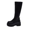 Botas Pretas de Cano Alto para Mulheres, Panturrilha Estreita, Botas de Salto Alto Finas, Botas com Solado Grosso que Aumentam a Altura para Mulheres Baixas, Botas Elásticas Emagrecedoras