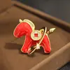 Broche Lindo y Creativo con Piedras Incrustadas y Goteo de Aceite Rojo para Riqueza Inmediata, Regalo de Fiesta Anual, Recuerdo, Pin de Animal del Zodiaco para Mujeres